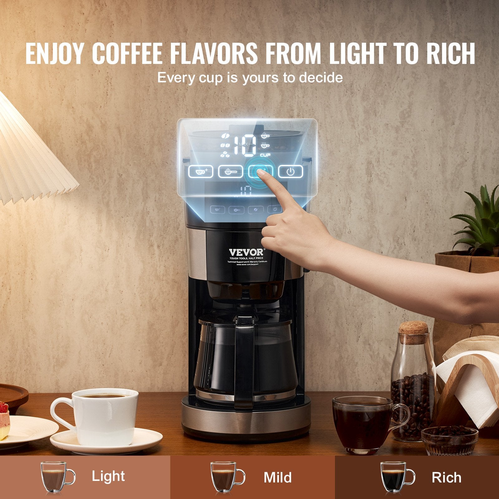 10-Cup Precision Drip Coffee Maker – 3 Brew Strength Modes & 1.5L High-Capacity Glass Carafe