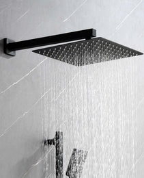 Shower System With Shower Head, Hand Shower, Slide Bar, Bodysprays, Shower Arm, Hose, Valve Trim, And Lever Handles