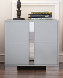 Elegant Nightstand With Metal Foot, Mirrored Bedside Table With 2 Drawers For Bedroom, Living Room, Gray