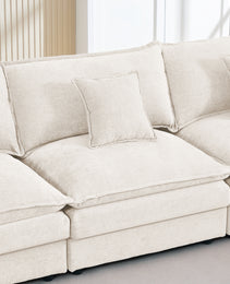 Modular Sectional Sofa, 102 Inch L Shaped Couch Set For Living Room, 3-Seater Comfy Cloud Couches With Movable Ottoman, DIY Combination, Chenille, Beige
