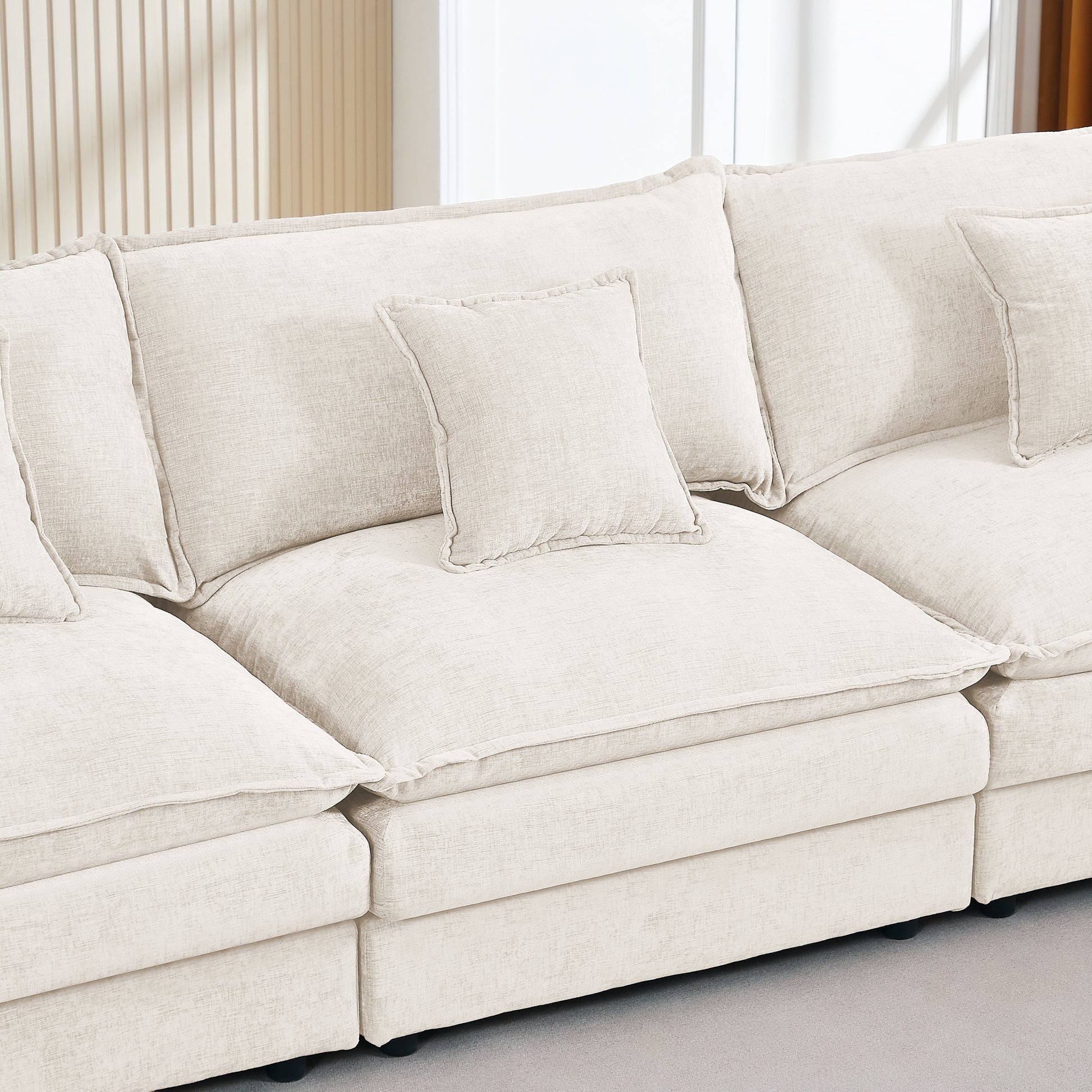 Modular Sectional Sofa, 102 Inch L Shaped Couch Set For Living Room, 3-Seater Comfy Cloud Couches With Movable Ottoman, DIY Combination, Chenille, Beige