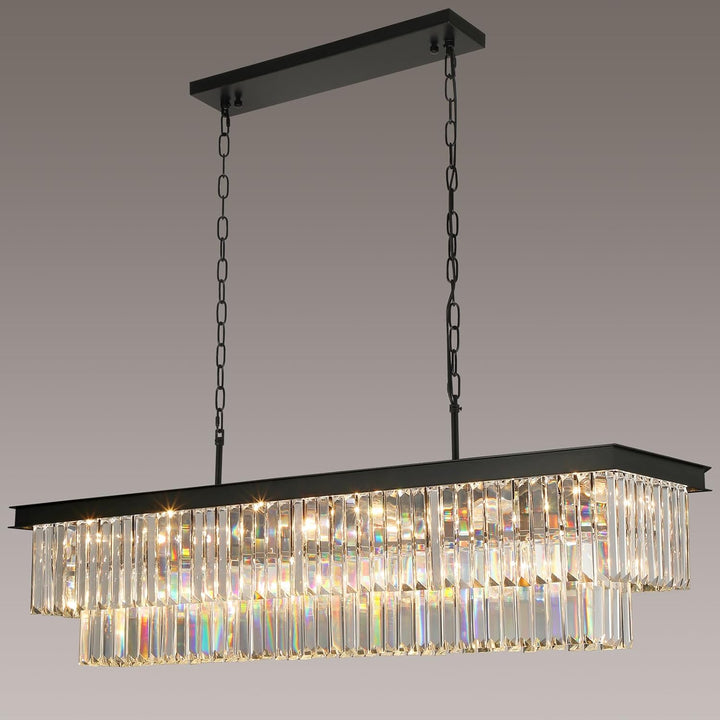 Black Crystal Chandeliers for Dining Room，18-Lights L46 Inch