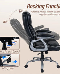 Ergonomic Executive Office Chair With Contoured Backrest, Adjustable Height & Recline For Home Office-Black