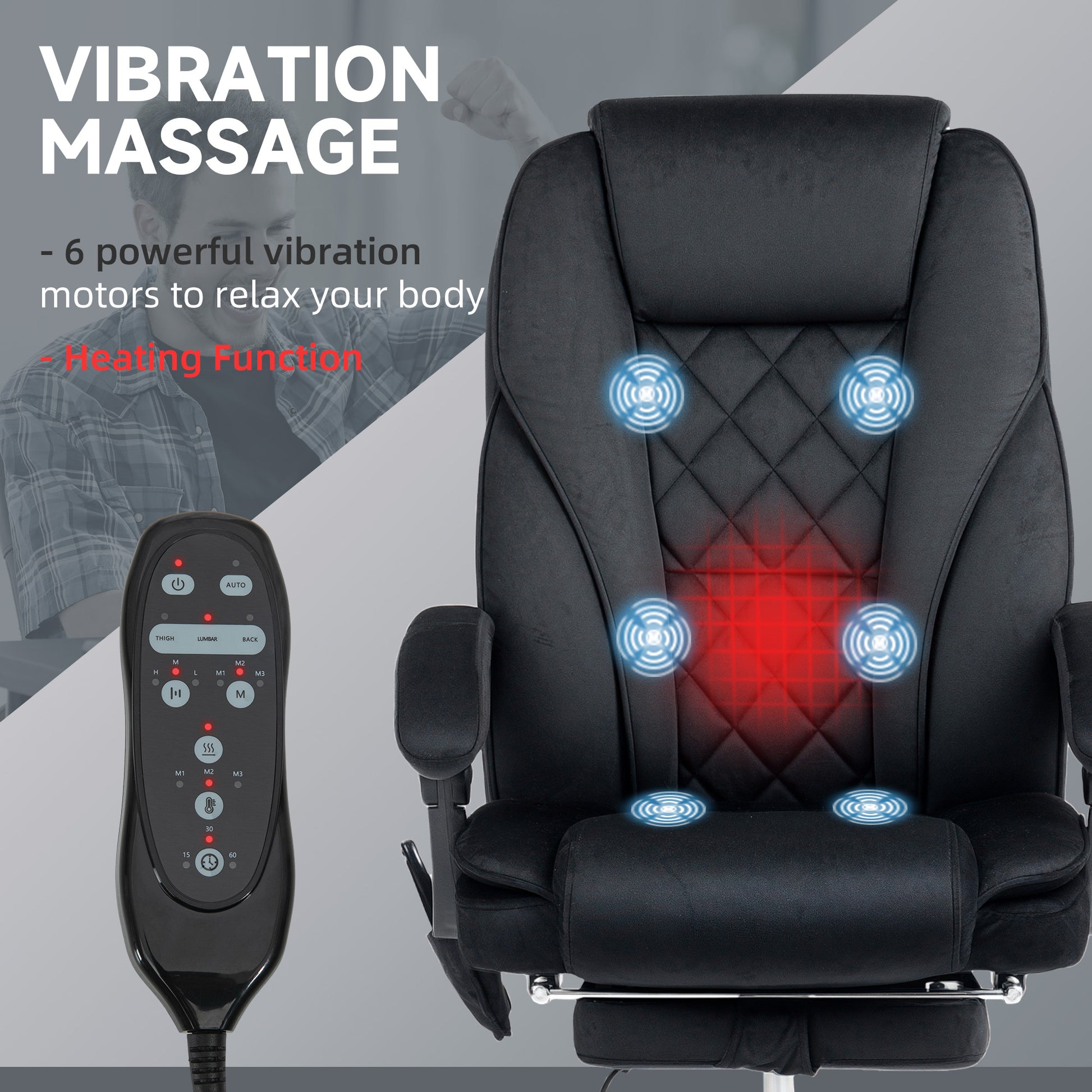 Massage Office Chair, Heated Reclining Computer Chair With Adjustable Height And Footrest, Black