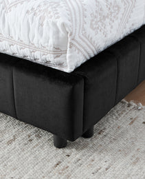 Full Size Upholstered Tufted  Bed Frame, Sofa Bed Frame With Comfortable Backrest And Armrests, Full Size Bed For Bedroom, Living Room,Velvet, Black 80.5x59x30.5