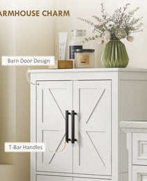 Bathroom Floor Storage Cabinet, Farmhouse Bathroom Cabinet with 4 Doors and Adjustable Shelf, White