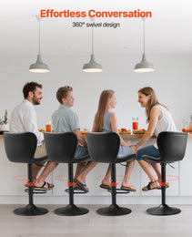 Bar Stool Set Of 2, Modern PU Leather Counter Height Stools, Swivel Kitchen Barstool With Back And Footrest, Height Adjustable Armless Bar Chair, Island Barstools For Kitchen, Dining Room, Black