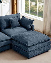 Modular Sectional Sofa, 102 Inch L Shaped Couch Set For Living Room, 3-Seater Comfy Cloud Couches With Movable Ottoman, DIY Combination, Chenille, Blue