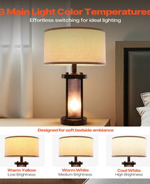 Table Lamps Set Of 2 Farmhouse Bedside Nightstand Lamps With USB Ports,Desk Lamp