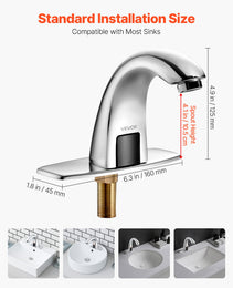 Touchless Bathroom Sink Faucet, Automatic Motion Sensor Restroom Toilet Faucet With Hole Cover Plate, Battery Operated,Adjustable Temp For 9/16 In Pipe Commercial Lavatory,Chrome Plated Silver