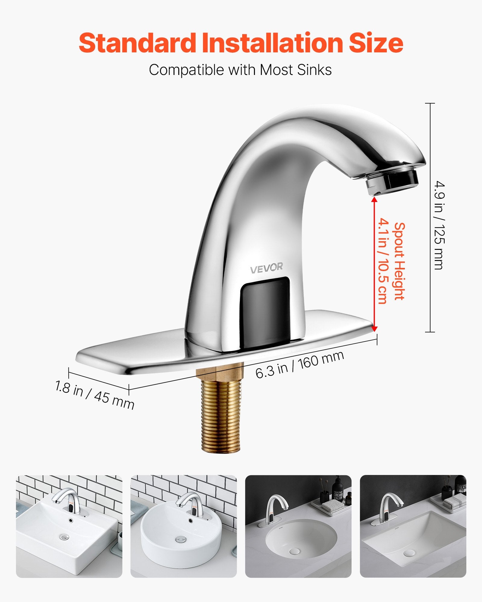 Touchless Bathroom Sink Faucet, Automatic Motion Sensor Restroom Toilet Faucet With Hole Cover Plate, Battery Operated,Adjustable Temp For 9/16 In Pipe Commercial Lavatory,Chrome Plated Silver