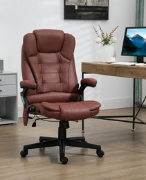 6 Point Vibrating Massage Office Chair with Heat, Microfiber High Back Executive Office Chair with Reclining Backrest, Padded Armrests and Remote, Red