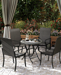 Set of 4 Outdoor Wicker Dining Chairs with Armrest, Steel Frame, Highback and Deep Seating, Brown