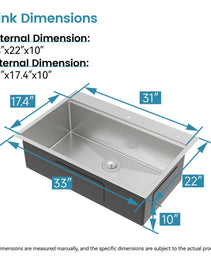 Stainless Steel Kitchen Sink,Single Bowl, Overmount Handmade Sink In Brushed, With Cutting Board, Colander, Grid, LS-SSBR01
