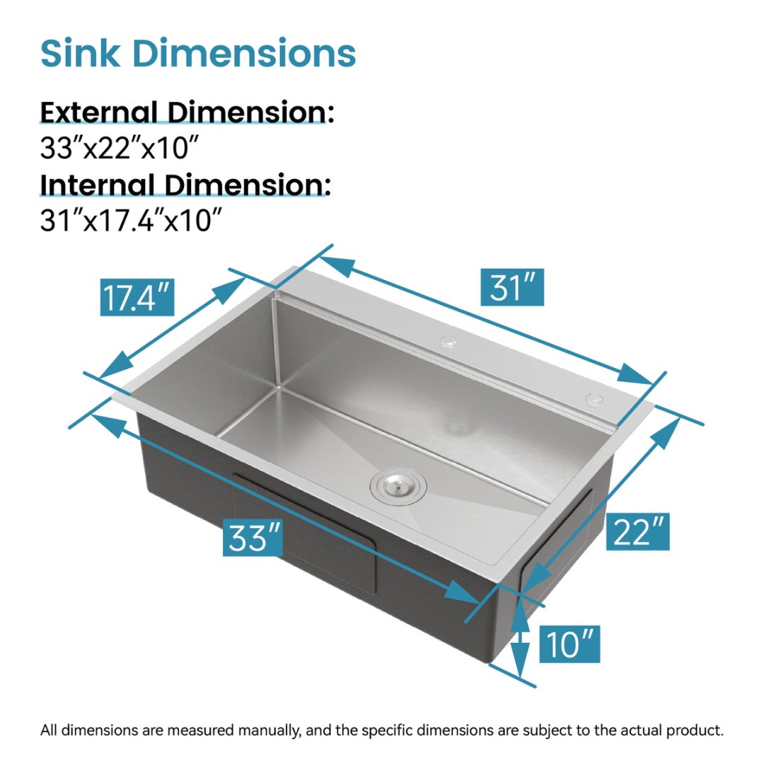 Stainless Steel Kitchen Sink,Single Bowl, Overmount Handmade Sink In Brushed, With Cutting Board, Colander, Grid, LS-SSBR01