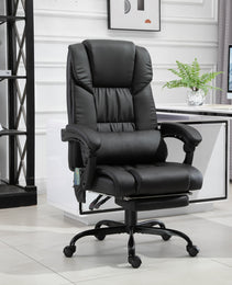 Massage Office Chair With 6 Vibrating Points, High Back Reclining Office Chair With Footrest And Remote, Black