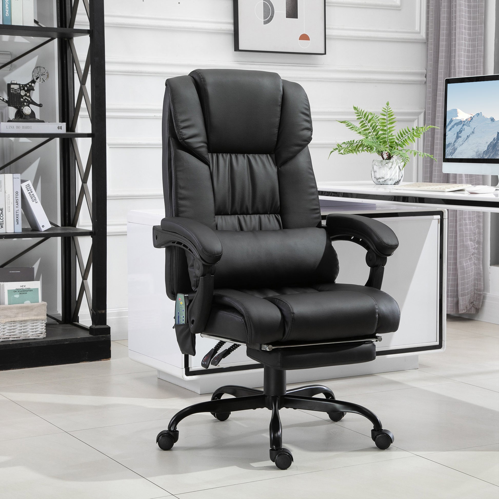 Massage Office Chair With 6 Vibrating Points, High Back Reclining Office Chair With Footrest And Remote, Black