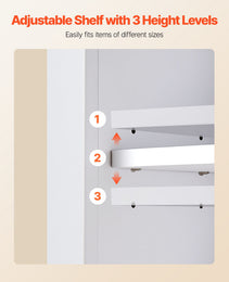 Bathroom Wall Cabinet, 2 Doors And Adjustable Shelf, Over The Toilet Storage Medicine Cabinet Wall Mounted, Hanging Organizer With Open Partition And Towel Bar For Laundry Room Kitchen, White