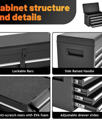 Tool Chest, 5-Drawer Rolling Tool Storage Cabinet With Detachable Top Tool Box, Liner, Universal Lockable Wheels, Adjustable Shelf, Locking Mechanism, Metal Tool Cart For Garage Workshop