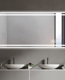 60X28 Inch LED Bathroom Mirror Vanity Mirrors With Front Lights Wall Mounted Anti-Fog Frameless Make Up Mirror With Light 5 Mm Silver Mirror Horizontal