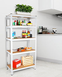 5 Layers Laminated White Metal Shelving Unit Adjustable Garage Storage Utility Rack Heavy Duty Shelf