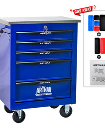 5 Drawers Multifunctional Tool Cart With Wheels,Metal Rolling Tool Cart Storage For Garage Workshop Warehouse Repair Shop--With Stainless Steel Roof- BLACK&BLUE