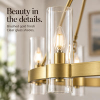 Teramo Gold Wagon Wheel Chandelier, 26 Inch round Dining Room Light, Clear