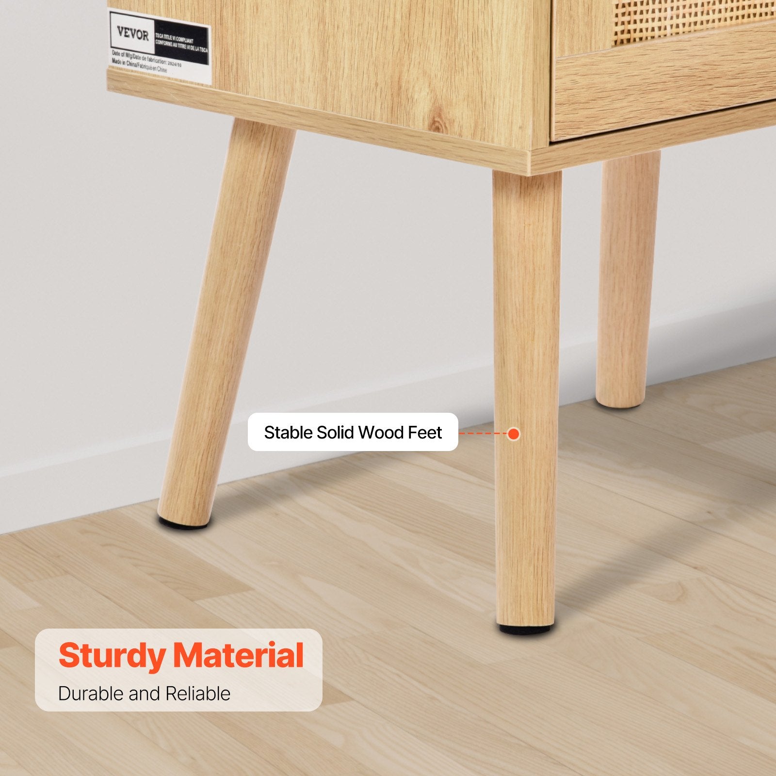 Rattan Nightstand, Boho Bedside Table With Drawer Open Shelf, Rattan End Table Wooden Nightstand With Solid Wood Legs, Rattan Side Table With Charging Station, For Bedroom, Study & Living Room