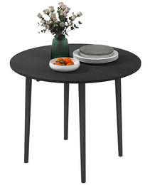 Folding Dining Table, Round Drop Leaf Kitchen Table for Small Spaces with Wood Legs, Black