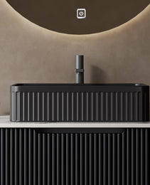 20 Bathroom Sink, Rectangular Striped Vessel Ceramic Basin Without Faucet, NO Cabinet, Black
