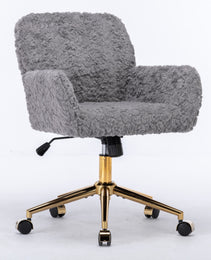 AA Furniture Office Chair,Artificial Rabbit Hair Home Office Chair With Golden Metal Base,Adjustable Desk Chair Swivel Office Chair,Vanity Chair  Gray