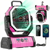 OGERY Rechargeable Camping Fan with LED Light, Portable Multi-Functional Fan with 360° Rotating Hook, Oscillating Emergency Camping Fan Cordless Rotatable Battery Powered Lightweight