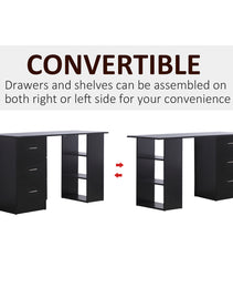 47" Home Office Computer Desk Bookcase Combo, Writing Table Workstation with 3 Drawer and Storage Shelf - Black