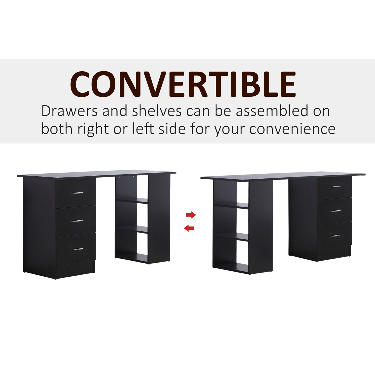 47" Home Office Computer Desk Bookcase Combo, Writing Table Workstation with 3 Drawer and Storage Shelf - Black