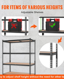 VEVOR Storage Shelving Unit, 5-Tier Adjustable, 2000 Lbs Capacity, Heavy Duty Garage Shelves Metal Organizer Utility Rack, Black, For Kitchen Pantry Basement Bathroom Laundry