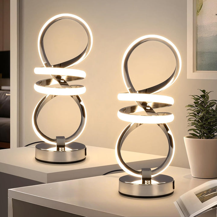 RGB Spiral Table Lamp, Modern LED Table Lamp, Chrome Cool Bedside Lamps, 7 Colors & 10 Light Modes Touch Dimmable LED Nightstand Lamp with Usb/Type C for Bedroom, Living Room,Silver