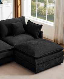 Modular Sectional Sofa, 102 Inch L Shaped Couch Set For Living Room, 3-Seater Comfy Cloud Couches With Movable Ottoman, DIY Combination, Chenille, Black