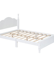 Full Size Wood Platform Bed Frame,Retro Style Platform Bed With Wooden Slat Support,White