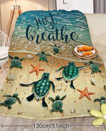 Tropical Baby Sea Turtle Flannel Fleece Blanket 3D Ocean Waves Flannel Soft Plush Throw Blanket Cozy Blankets For Bed Chair Car Sofa Couch Bedroom 75x100cm 130x150cm