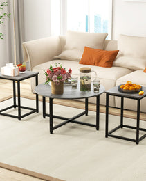 3-Piece Coffee Table Set Round Coffee Table And 2PCS Square End Tables