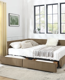 Queen Size Storage Upholstered Tufted Bed Frame, Sofa Bed Frame With Comfortable Backrest And Armrests, Queen Size Bed For Bedroom, Living Room,Velvet, BROWN 85.5x64.5x29.5