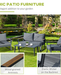 4 Piece Patio Furniture Set, Aluminum Conversation Set, Outdoor Garden Sofa Set with Armchairs, Loveseat, Center Coffee Table and Cushions, Dark Grey