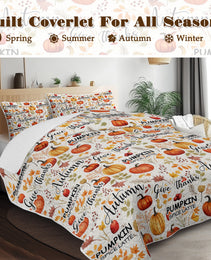 3pcs Pumpkin Autumn Leaves Design Quilt Set All Seasons Bedding Quilt Bed Set With 2 Pillowcases For Kids Teens Adults Bedroom