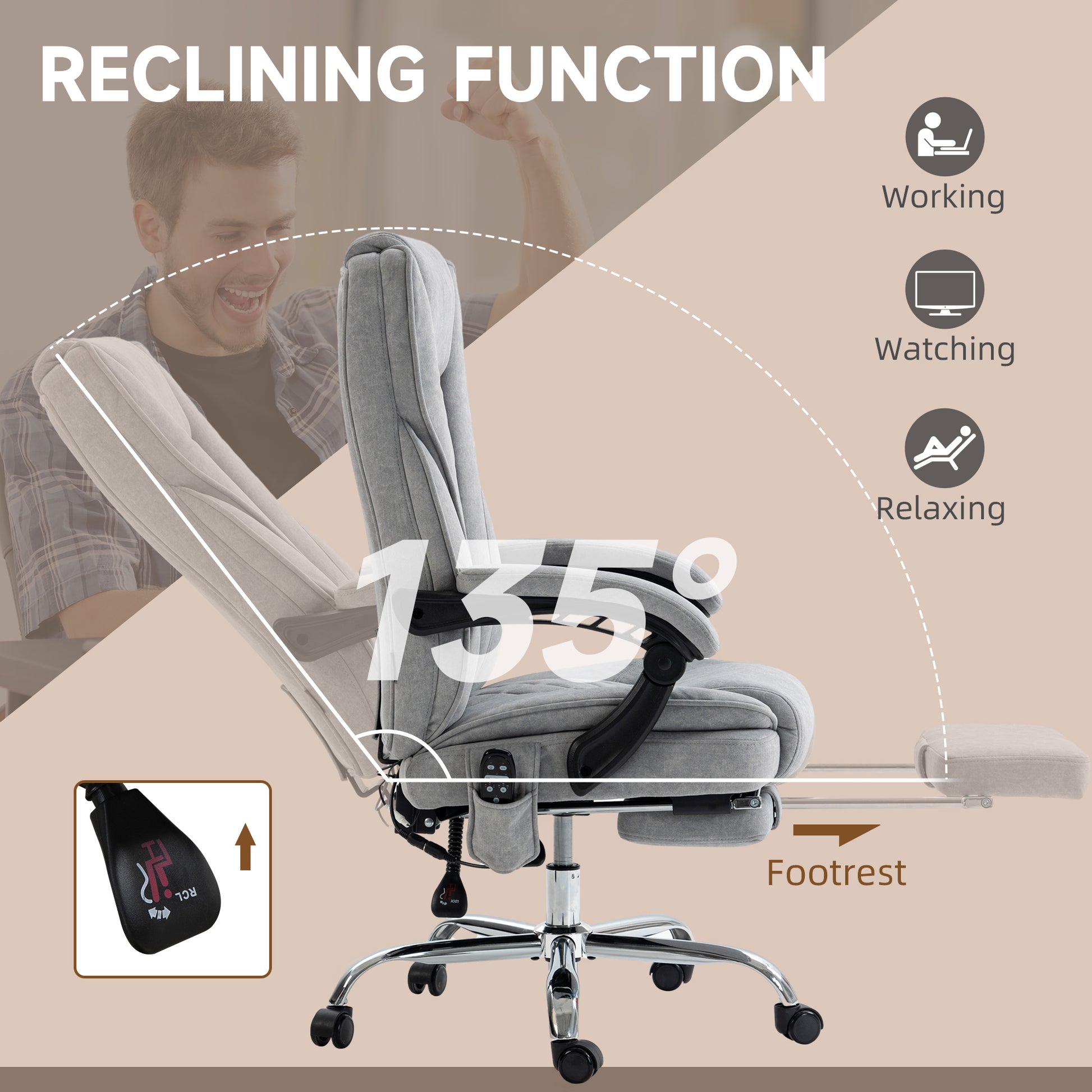 Massage Office Chair, Heated Reclining Computer Chair with Adjustable Height and Footrest