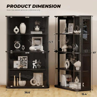 Large Rounded Display Cabinet with Glass Door, 4-Tier Curio Cabinet with 3 Color Lights or Collectibles, Glass Display Case with