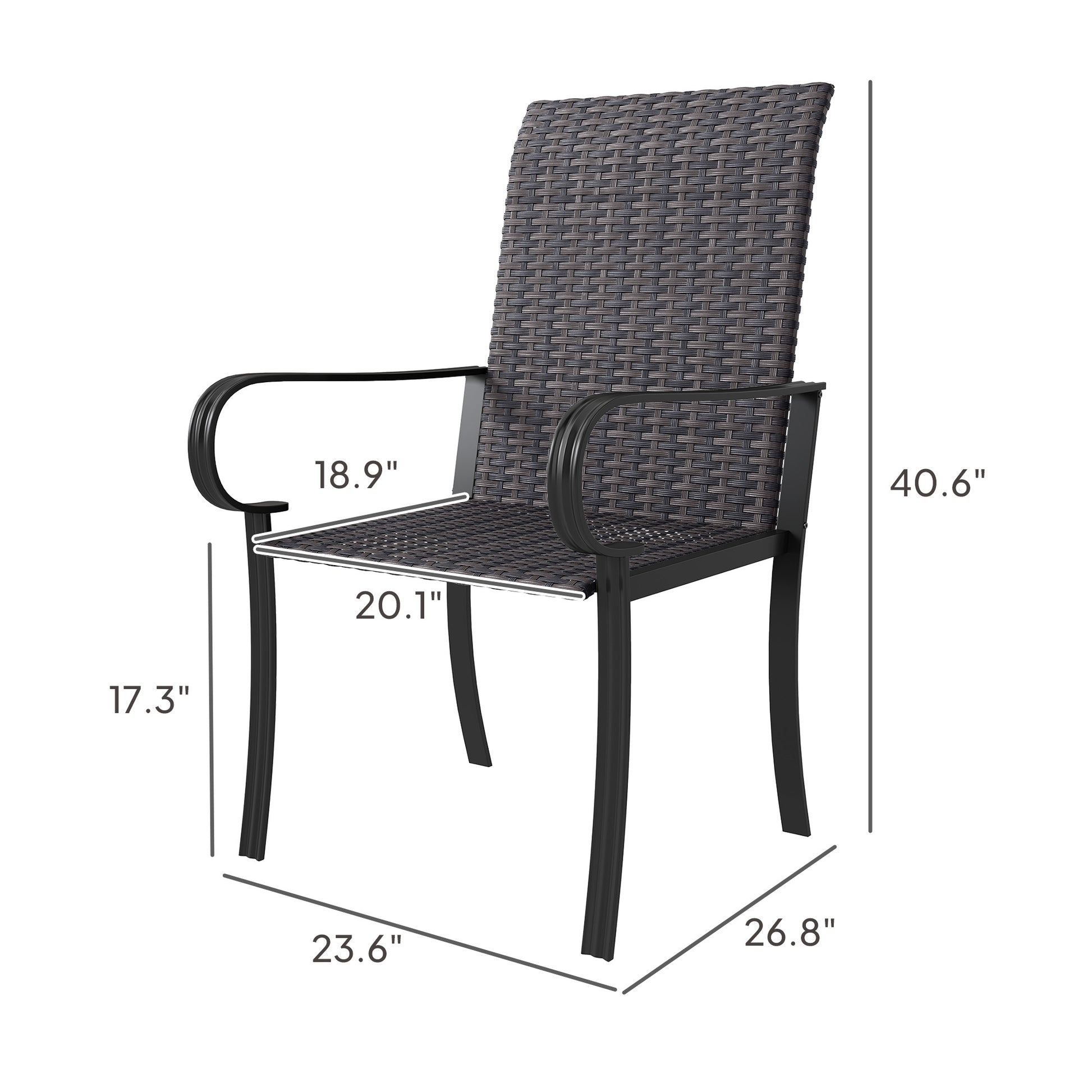 Set Of 2 Outdoor Wicker Dining Chairs With Armrest, Steel Frame, High Back And Deep Seating, Brown