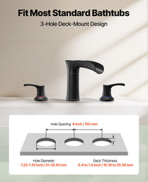 Roman Tub Faucet, 3 Hole Waterfall Bathtub Faucet, Zinc Alloy Bath Tubs Faucets Set With 2 Handles, Deck Mount Bath Tub Faucets Set For Pet Washing, Baby Care, Adult Bathing, Matte Black