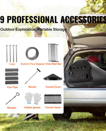Wood Stove, 118 Inch, Alloy Steel Camping Tent Stove, Portable Wood Burning Stove With Chimney Pipes & Gloves, 3000in³Firebox Hot Tent Stove For Outdoor Cooking And Heating With 8 Pipes