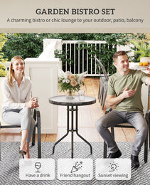 3 Pieces Bistro Set, Small Patio Furniture Set with Stackable Chairs and Glass Table for Backyard, Balcony, Beige