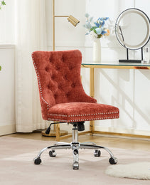 A&A Furniture Office Chair,Modern Chenille Upholstered Tufted Button Home Office Chair With Chrome Metal Base,Adjustable Desk Chair Swivel Office Chair Orange